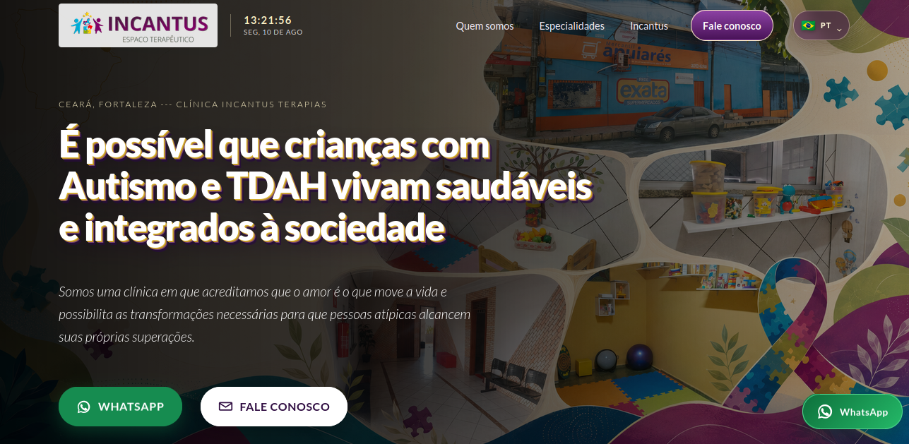 Página inicial do site Incantus Terapias