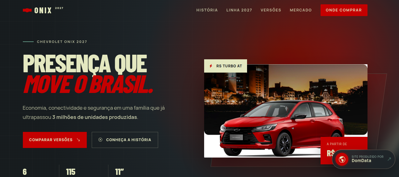 Página inicial do site Chevrolet Onix 2027